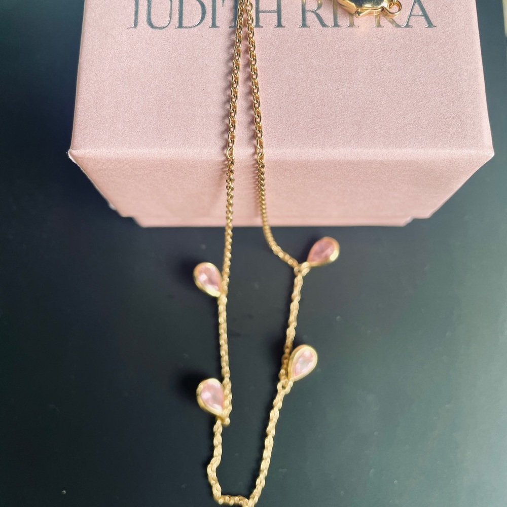 💕 Judith Ripka 5ctw Pink CZ 14k Gold Clad over 925 Silver Teardrop Necklace - Picture 6 of 6